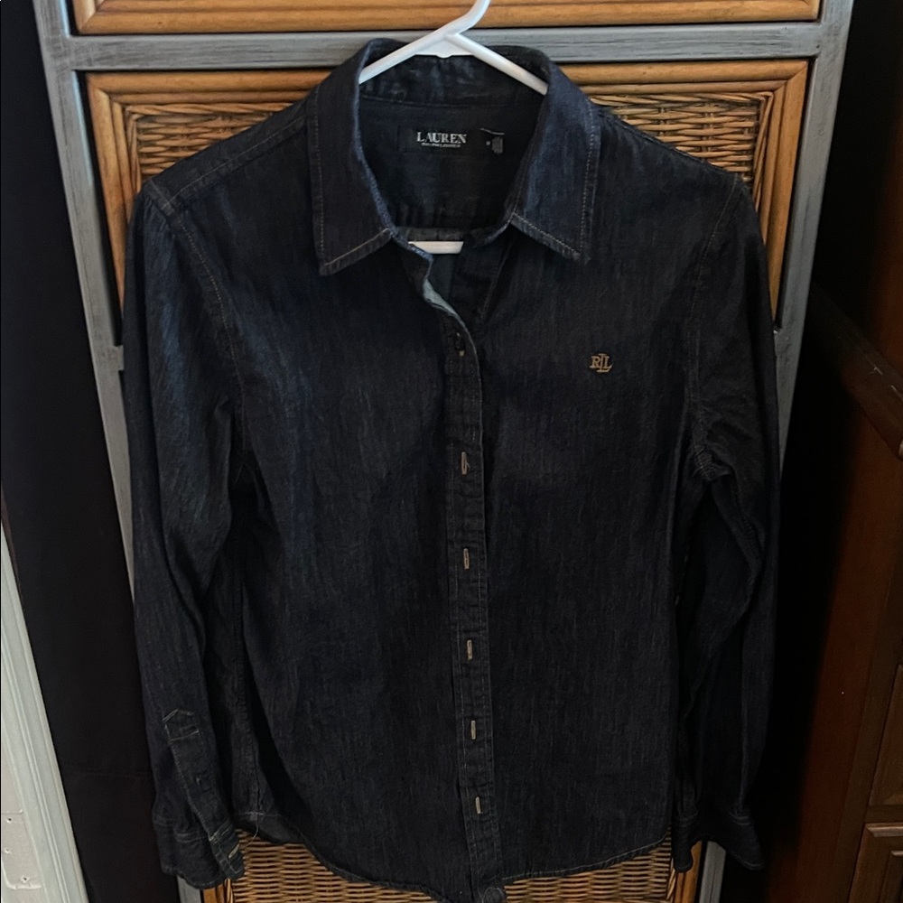 Ralph Lauren Women's Dark Blue Denim Button Down Shirt